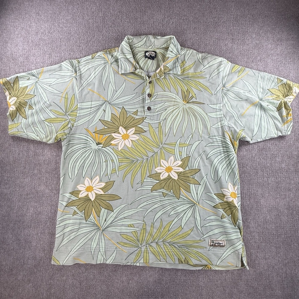 Tommy Bahama Polo Shirt Men 2XL Floral All Over Print Hawaiian Cotton Short Slev